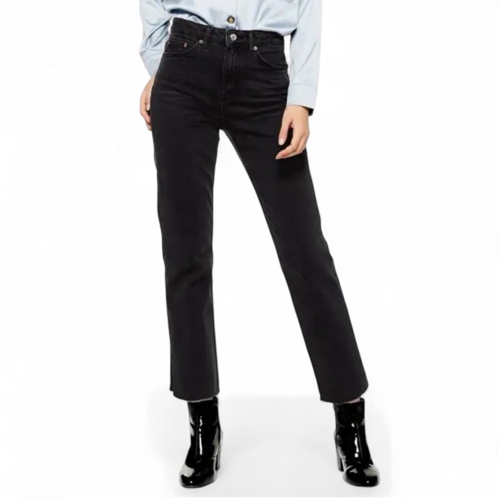 Topshop High Rise Split Hem Straight Leg Jeans Black 25